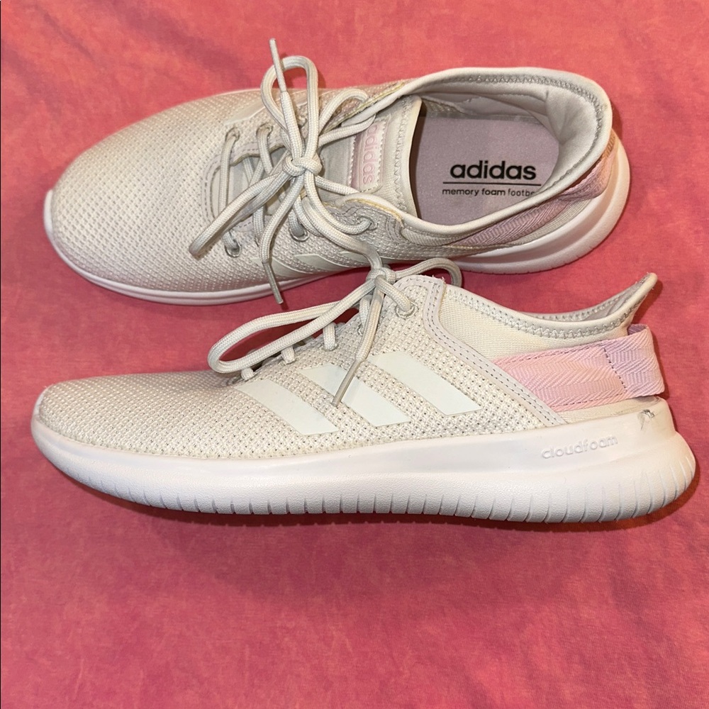 Adidas Cloudfoam Sneakers Womens Size 7.5 White Pink Running Walking Lightweight - Picture 2 of 8